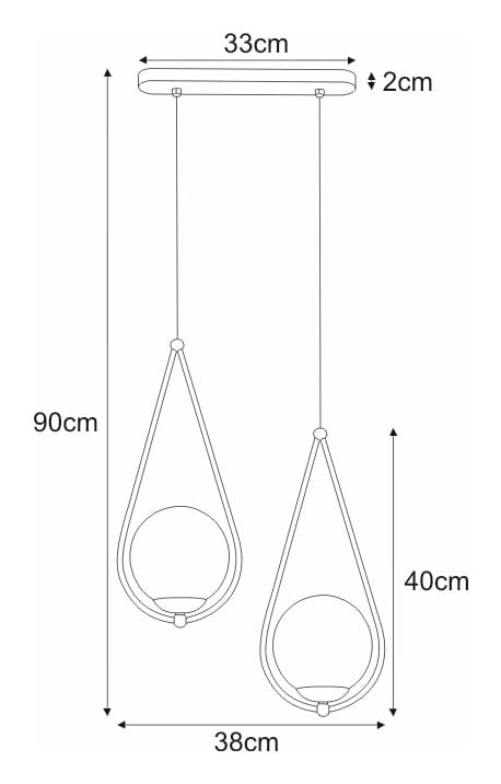 Lampa wisząca Neve Gold 2-punktowa, z metalowym stelażem w złotym kolorze. Dwa okrągłe klosze zawieszone na linkach, wysokość 90 cm, szerokość 38 cm. Prosty projekt, idealna do nowoczesnych wnętrz.