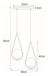 Lampa wisząca Neve Gold 2-punktowa, z metalowym stelażem w złotym kolorze. Dwa okrągłe klosze zawieszone na linkach, wysokość 90 cm, szerokość 38 cm. Prosty projekt, idealna do nowoczesnych wnętrz.