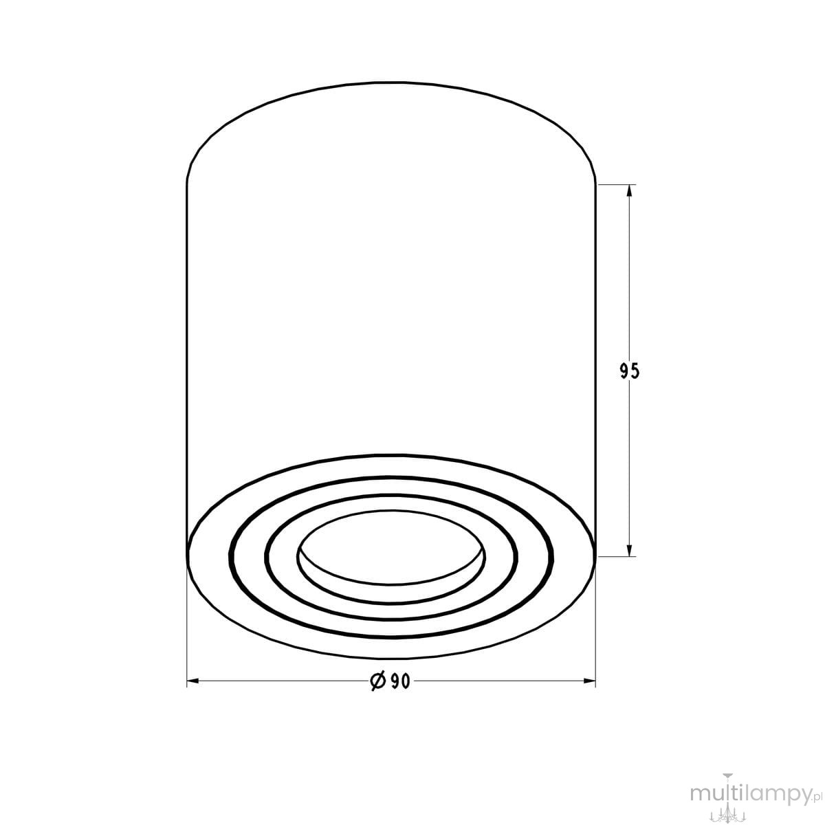 Biała lampa sufitowa Rondip IP44, 1-punktowa, o cylindrycznym kształcie z okrągłą podstawą. Wymiary: średnica 90 mm, wysokość 95 mm. Prosty design bez dodatkowych zdobień, przeznaczona do użytku wewnętrznego i zewnętrznego.