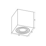Biała lampa sufitowa Quardip IP44, 1-punktowa, z okrągłym dekorem o średnicy 90 mm. Ujęcie z góry, ukazujące wymiary 90x90 mm oraz wysokość 95 mm. Prosty, minimalistyczny design, idealny do różnych wnętrz.