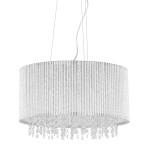 Lampa wisząca Anabella 7-punktowa w okrągłej, transparentnej obudowie z poziomymi prążkami, zdobiona kryształowymi detalami u dołu. Zawieszona na cienkim przewodzie, prezentuje elegancki design idealny do nowoczesnych wnętrz.