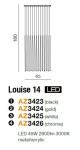 Biała lampa wisząca Louise LED z 14 punktami świetlnymi. Ma prostokątny kształt, wymiary 180 cm wysokości i 45 cm szerokości. Wykonana z metalu i akrylu, idealna do nowoczesnych wnętrz.