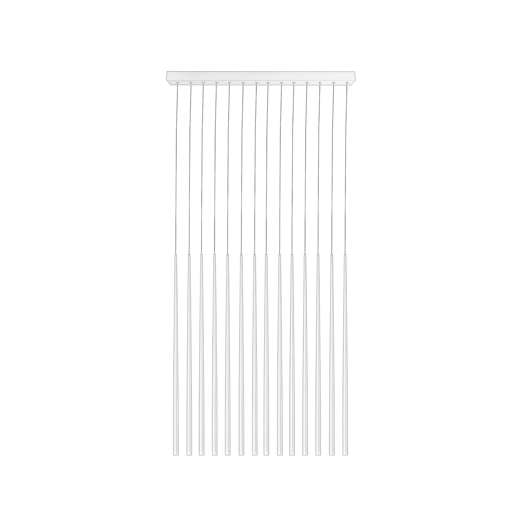 Biała lampa wisząca Louise LED z 14 punktami świetlnymi, umieszczona w pionie, z cienkimi kablami zawieszenia. Prosty, minimalistyczny design, idealna do nowoczesnych wnętrz.