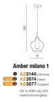 Lampa wisząca Amber Milano 1-punktowa w kolorze miedzi. Kształt zaokrąglony, z metalowym wykończeniem. Wymiary: wysokość 120 cm, średnica 16 cm. Przeznaczona do żarówki G9, max 40W LED. Zawieszona na cienkim przewodzie.