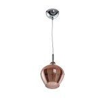 Lampa wisząca Amber Milano 1-punktowa w kolorze miedzi z okrągłym kloszem i metalowym mocowaniem. Produkt zwisający na cienkim przewodzie, umieszczony na białym tle. Klosz ma gładką, błyszczącą powierzchnię.