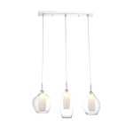 Lampa wisząca Amber Milano 3-punktowa, wykonana z przezroczystego szkła. Posiada trzy różne klosze o organicznych kształtach, zawieszone na cienkich linkach, z metalowym mocowaniem u góry. Źródło światła umieszczone w każdym kloszu.
