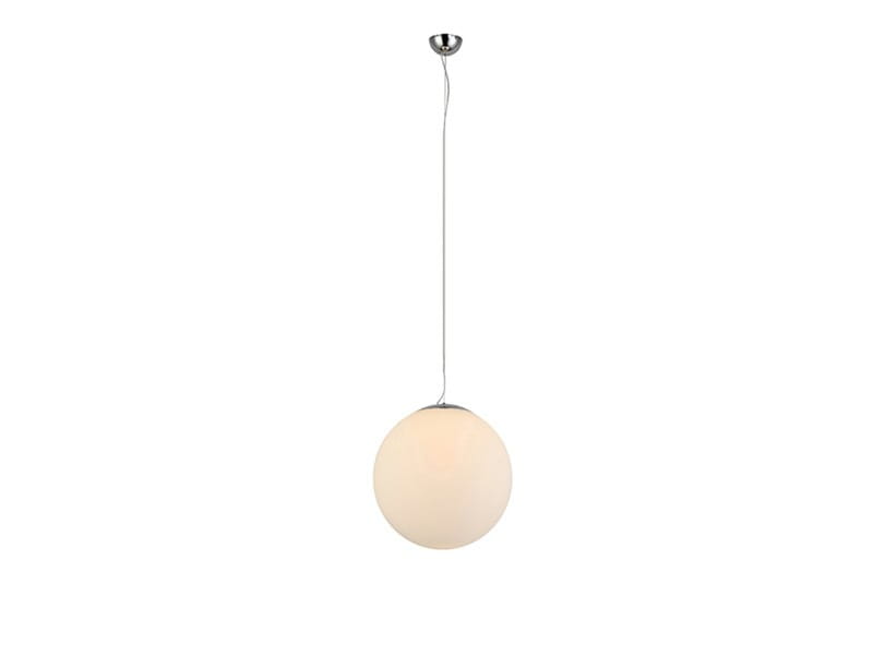 Lampa wisząca White Ball 20, jednopunktowa, z okrągłym kloszem w kolorze białym, zawieszona na cienkim, metalowym przewodzie. Klosz o gładkiej powierzchni, zamontowany na metalowym stelażu, idealny do nowoczesnych wnętrz.