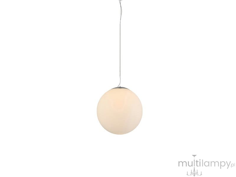 Lampa wisząca White Ball 25 w kształcie kulistym, wykonana z matowego, białego szkła. Zawieszona na cienkim, metalowym kablu, prezentuje minimalistyczny design. Idealna do nowoczesnych wnętrz.