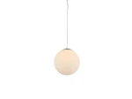 Lampa wisząca White Ball 25 w kształcie kulistym, wykonana z matowego, białego szkła. Zawieszona na cienkim, metalowym kablu, prezentuje minimalistyczny design. Idealna do nowoczesnych wnętrz.