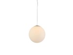 Lampa wisząca White Ball 30, 1-punktowa, z kulistym kloszem w odcieniu białym, zawieszona na cienkim przewodzie. Prosta forma, idealna do nowoczesnych wnętrz. Klosz wykonany z matowego materiału, o gładkiej fakturze.