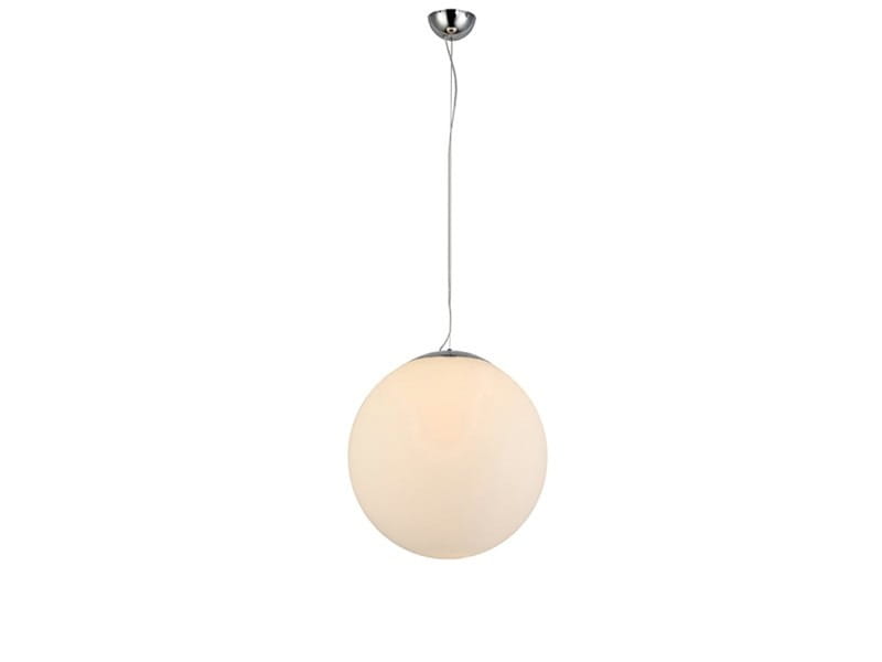 Lampa wisząca White Ball 30, kula w kolorze białym, wykonana z matowego szkła, zawieszona na cienkim, srebrnym przewodzie. Prosta forma, idealna do nowoczesnych wnętrz.