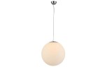Lampa wisząca White Ball 30, kula w kolorze białym, wykonana z matowego szkła, zawieszona na cienkim, srebrnym przewodzie. Prosta forma, idealna do nowoczesnych wnętrz.