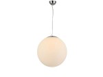 Lampa wisząca White Ball 40 w kształcie dużej, matowej kuli o białym kolorze, zawieszona na cienkim przewodzie. Metalowy uchwyt w kolorze chromu. Prosta forma, idealna do nowoczesnych wnętrz.