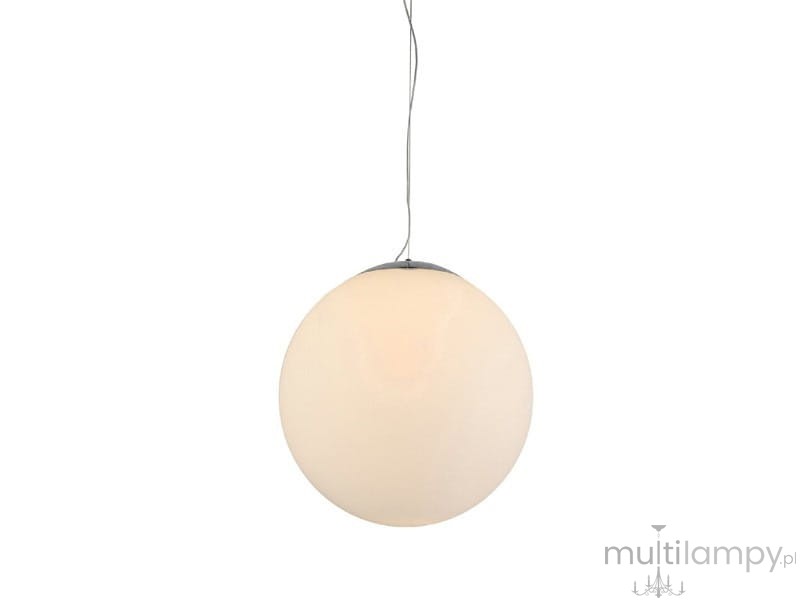 Lampa wisząca White Ball 50 w kształcie dużej, matowej, białej kuli. Zawieszona na cienkim, metalowym przewodzie. Górna część lampy z metalowym mocowaniem. Prosty, minimalistyczny design, idealna do nowoczesnych wnętrz.