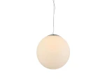 Lampa wisząca White Ball 50 w kształcie dużej, matowej, białej kuli. Zawieszona na cienkim, metalowym przewodzie. Górna część lampy z metalowym mocowaniem. Prosty, minimalistyczny design, idealna do nowoczesnych wnętrz.
