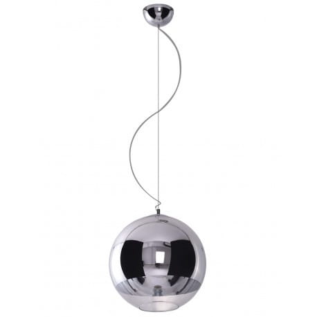 Lampa wisząca Silver Ball 35 w kształcie połyskującej, metalicznej kuli. Zawieszona na smukłym przewodzie, z ozdobnym mocowaniem sufitowym. Kula ma gładką powierzchnię, odbijającą światło, tworząc nowoczesny efekt wizualny.
