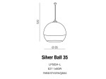 Lampa wisząca Silver Ball 35 o średnicy 35 cm, wykonana z metalu i szkła, z chromowanym wykończeniem. Zawieszona na cienkim przewodzie, idealna do nowoczesnych wnętrz. Wysokość 120 cm, jedno źródło światła E27, max 60W.