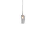 Lampa wisząca Blanca 1-punktowa w kolorze szampanowym, z przezroczystym kloszem o zaokrąglonym kształcie. Zawieszona na metalowym przewodzie, w widocznym wnętrzu źródło światła. Prosta, elegancka forma, idealna do nowoczesnych wnętrz.