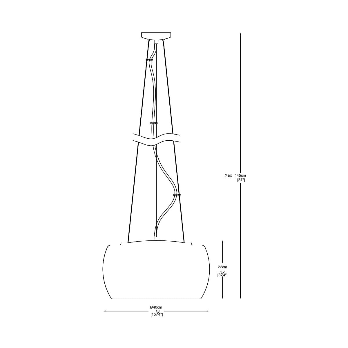 Lampa wisząca Crystal, 5-punktowa, z okrągłą podstawą o średnicy 40 cm i wysokości 22 cm. Kable zawieszone w formie fal, maksymalna wysokość 145 cm. Prosty, nowoczesny design w kolorze białym. Idealna do eleganckich wnętrz.