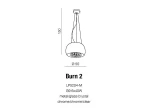 Lampa wisząca Burn 2, sześciopunktowa, wykonana z metalu i szkła, w kolorze chromu. Okrągła kopuła z przezroczystymi kryształkami, wisi na cienkich, regulowanych linkach. Średnica 50 cm, wysokość 150 cm.