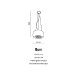 Lampa wisząca Burn, 5-punktowa, o średnicy 40 cm, wykonana z metalu, szkła i kryształu, w kolorze chromu. Posiada okrągły klosz oraz przezroczyste elementy, zawieszona na cienkich linkach. Wysokość 150 cm.