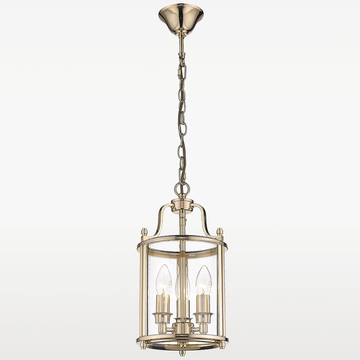 Lampa wisząca New York, 3-punktowa, w kolorze złotym. Szklana obudowa z metalowym stelażem, z trzema żarówkami w kształcie łzy. Ujęcie frontalne, zawieszona na łańcuchu, idealna do nowoczesnych wnętrz.