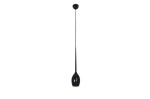 Lampa wisząca Izza 1-punktowa w kolorze czarnym, o smukłej, wydłużonej formie. Zawieszona na cienkim kablu, zakończona eleganckim kloszem w kształcie gruszki. Ujęcie frontalne, na białym tle, podkreślające minimalistyczny design.