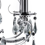 Barocco Black żyrandol 6-punktowy MD72709-6B, z chromowanym metalem, zdobiony wiszącymi kryształowymi elementami w kształcie kropli oraz czarnymi detalami. Ujęcie z bliska na dekoracyjne zawieszenia, podkreślające elegancki design.