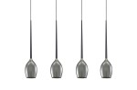 Lampa wisząca Izza 4-punktowa w dymionym kolorze z czarnymi przewodami. Składa się z czterech smukłych, kulistych kloszy o metalicznym wykończeniu, zawieszonych na równych wysokościach, idealna do nowoczesnych wnętrz.