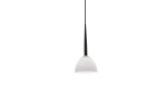 Czarna lampa wisząca Eliza z pojedynczym punktem świetlnym, o minimalistycznym kształcie z białym kloszem w formie stożka. Produkt zawieszony w pionie na cienkim przewodzie, na jednolitym tle.