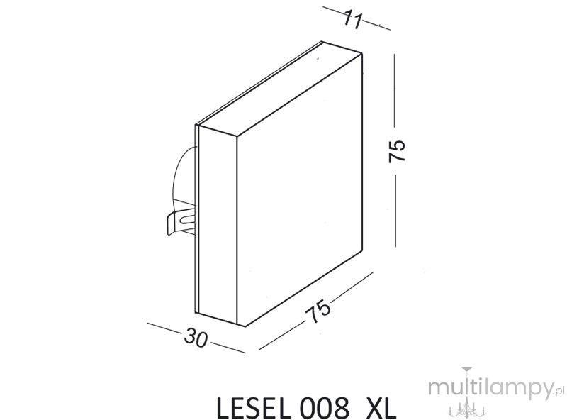 Oprawa schodowa Lesel LED 008 XL w kształcie prostokąta, o wymiarach 75x75x11 mm, z widoczną tylną częścią montażową. Kolor neutralny, minimalistyczny design, idealna do oświetlenia schodów i korytarzy.