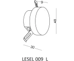 Oprawa schodowa Lesel LED 009 L, okrągła, o wymiarach 30 mm średnicy i 48 mm wysokości. Wykonana z materiału o gładkiej powierzchni, z widocznymi uchwytami montażowymi. Ujęcie z boku. Idealna do oświetlenia schodów.