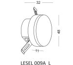 Oprawa schodowa Lesel LED 009A L w kolorze białym, okrągła, z wymiarami 32 mm średnicy i 48 mm wysokości. Posiada mocowania do montażu oraz grubość 11 mm. Elementy konstrukcyjne przedstawione na rysunku technicznym.