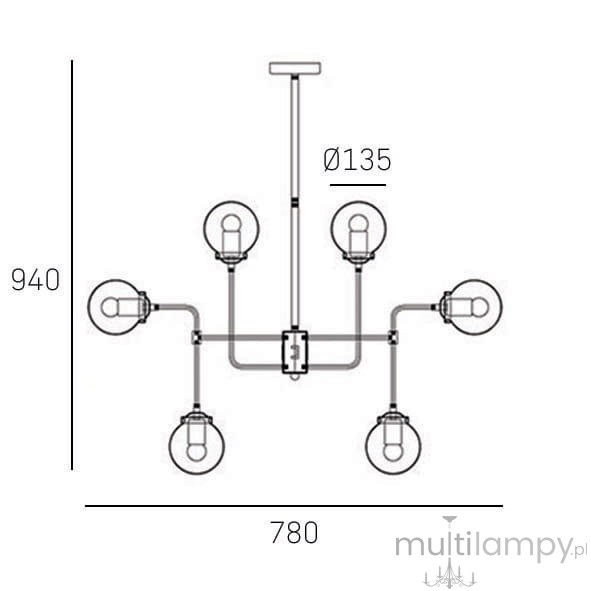 Lampa wisząca Boston 8-punktowa, z metalowym stelażem w kolorze brązowym. Ułożona w kształcie rozgałęzienia, z pięcioma oprawami na żarówki. Wymiary: wysokość 940 mm, szerokość 780 mm, średnica elementu mocującego 135 mm.