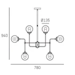 Lampa wisząca Boston 8-punktowa, z metalowym stelażem w kolorze brązowym. Ułożona w kształcie rozgałęzienia, z pięcioma oprawami na żarówki. Wymiary: wysokość 940 mm, szerokość 780 mm, średnica elementu mocującego 135 mm.