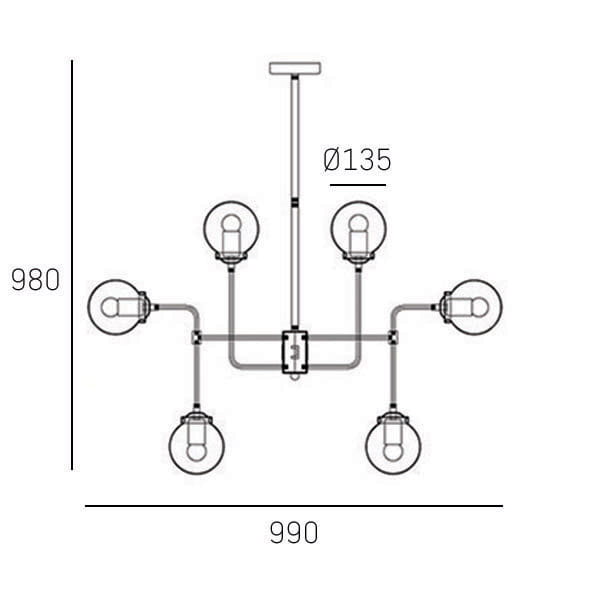 Lampa wisząca Boston 12-punktowa, z metalową konstrukcją. Kształt: rozłożony w kształcie krzyża, wymiary 990 mm x 980 mm, średnica podsufitki 135 mm. Widoczne miejsce na 12 żarówek, bez źródeł światła. Proste, nowoczesne wzornictwo.
