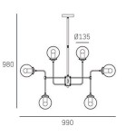 Lampa wisząca Boston 12-punktowa, z metalową konstrukcją. Kształt: rozłożony w kształcie krzyża, wymiary 990 mm x 980 mm, średnica podsufitki 135 mm. Widoczne miejsce na 12 żarówek, bez źródeł światła. Proste, nowoczesne wzornictwo.