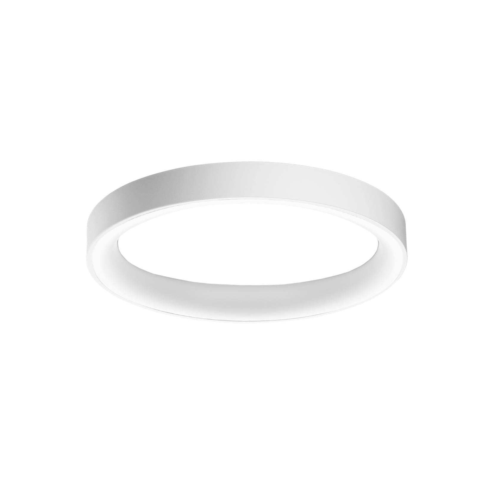 Plafon LED Sovana D80 CCT w kolorze białym, okrągły, z pilotem. Ujęcie z góry, produkt o gładkiej, matowej powierzchni, bez widocznych napisów czy logo. Idealny do nowoczesnych wnętrz.