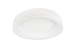 Plafon LED Sovana D55 CCT w kolorze białym, okrągły, z pilotem do zdalnego sterowania. Widok z boku, ukazuje gładką, matową powierzchnię i delikatne zaokrąglenia krawędzi. Produkt montowany sufitowo, idealny do nowoczesnych wnętrz.