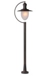 Lampa ogrodowa stojąca Aruba H110 w odcieniu rdzy, z metalową konstrukcją. Posiada zaokrąglony klosz z matowego szkła, umieszczony na smukłym słupku o podstawie w kształcie walca. Ujęcie frontalne, na białym tle.