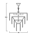 Lampa wisząca Amedeo 5-punktowa w kolorze chromu, o wymiarach 1000 mm wysokości i 390 mm szerokości. Produkt z pięcioma ramionami w formie trójkątów, zawieszony na łańcuchu, z centralnym mocowaniem. Idealna do nowoczesnych wnętrz.