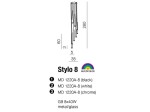 Lampa wisząca Stylo 8-punktowa w kolorze czarnym, wykonana z metalu i szkła. Posiada osiem długich, prostokątnych kloszy, zawieszonych na cienkich linkach. Wymiary: wysokość 280 mm, szerokość 35 mm. Przeznaczenie: oświetlenie wnętrz.