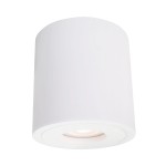 Biała lampa sufitowa tuba Faro XL o 1 punkcie świetlnym, IP65, w kształcie cylindrycznym, z widoczną oprawą na żarówkę w dolnej części, montowana na suficie. Idealna do wnętrz i na zewnątrz.