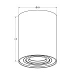 Czarna lampa sufitowa 1-punktowa Rondoo o okrągłym kształcie, z wymiarami 93 mm średnicy i 115 mm wysokości. Produkt z prostym, minimalistycznym designem, idealny do oświetlenia kierunkowego. Widok frontalny.