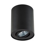 Czarna lampa sufitowa Rondoo 1-punktowa, cylindryczny kształt, z regulowanym źródłem światła. Widok z dołu, ukazujący szklany klosz i metalową obudowę. Idealna do oświetlenia kierunkowego w nowoczesnych wnętrzach.