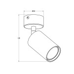 Czarna lampa sufitowa Tori SL3 w formie 1-punktowego spotu, z cylindrycznym kloszem o średnicy 60 mm i wysokości 128 mm. Montaż na suficie, z widocznym mocowaniem. Prosty, nowoczesny design, idealny do oświetlenia wnętrz.