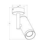 Biała lampa sufitowa Tori SL2 (spot) 1-punktowa z cylindrycznym kloszem, montowana na stropie. Widoczny detal mocowania oraz wymiary: średnica 80 mm, wysokość 212 mm, kąt ujęcia frontalny.