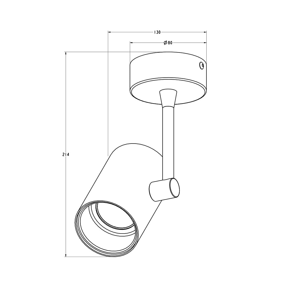 Lampa sufitowa Tori SL1 w kolorze białym i złotym, 1-punktowa, z cylindrycznym kloszem o średnicy 80 mm i długości 214 mm. Umożliwia regulację kąta świecenia, montowana na suficie. Wymiary: 130 mm szerokości, 214 mm wysokości.