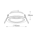 Czarna oprawa do zabudowy Chuck Round, 1-punktowa, o średnicy 92 mm i wysokości 38 mm. Widok z góry, ukazujący okrągły kształt oraz zamocowania po bokach. Idealna do montażu w sufitach podwieszanych.