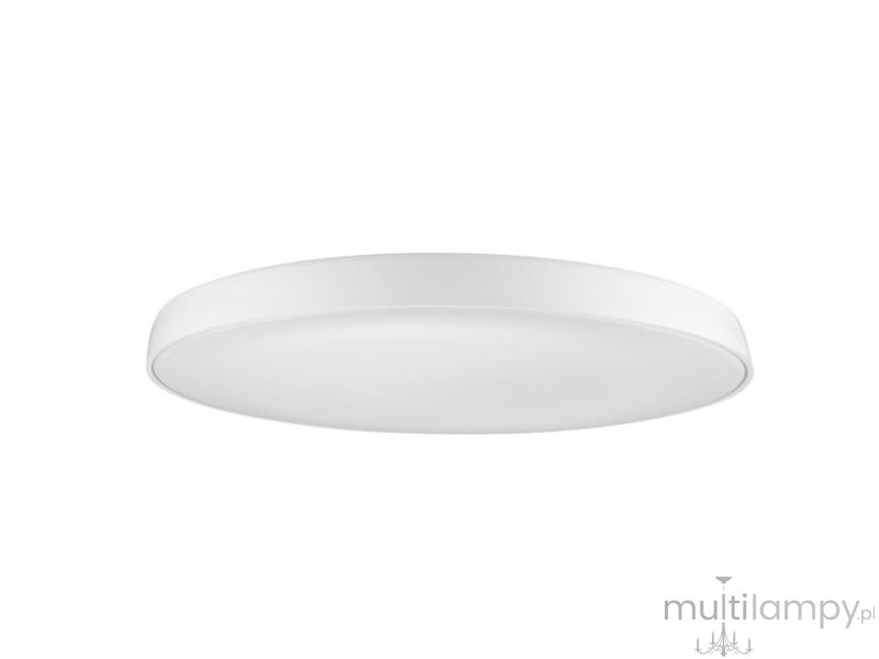 Biały plafon LED Cortona D41 3000K, okrągły, z płaską powierzchnią. Ujęcie z boku, pokazujące jego minimalistyczny design oraz lekko zaokrąglone krawędzie, idealny do nowoczesnych wnętrz.
